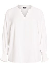 Bluse med smock manchetter og V-udsk&aelig;ring, Vanilla