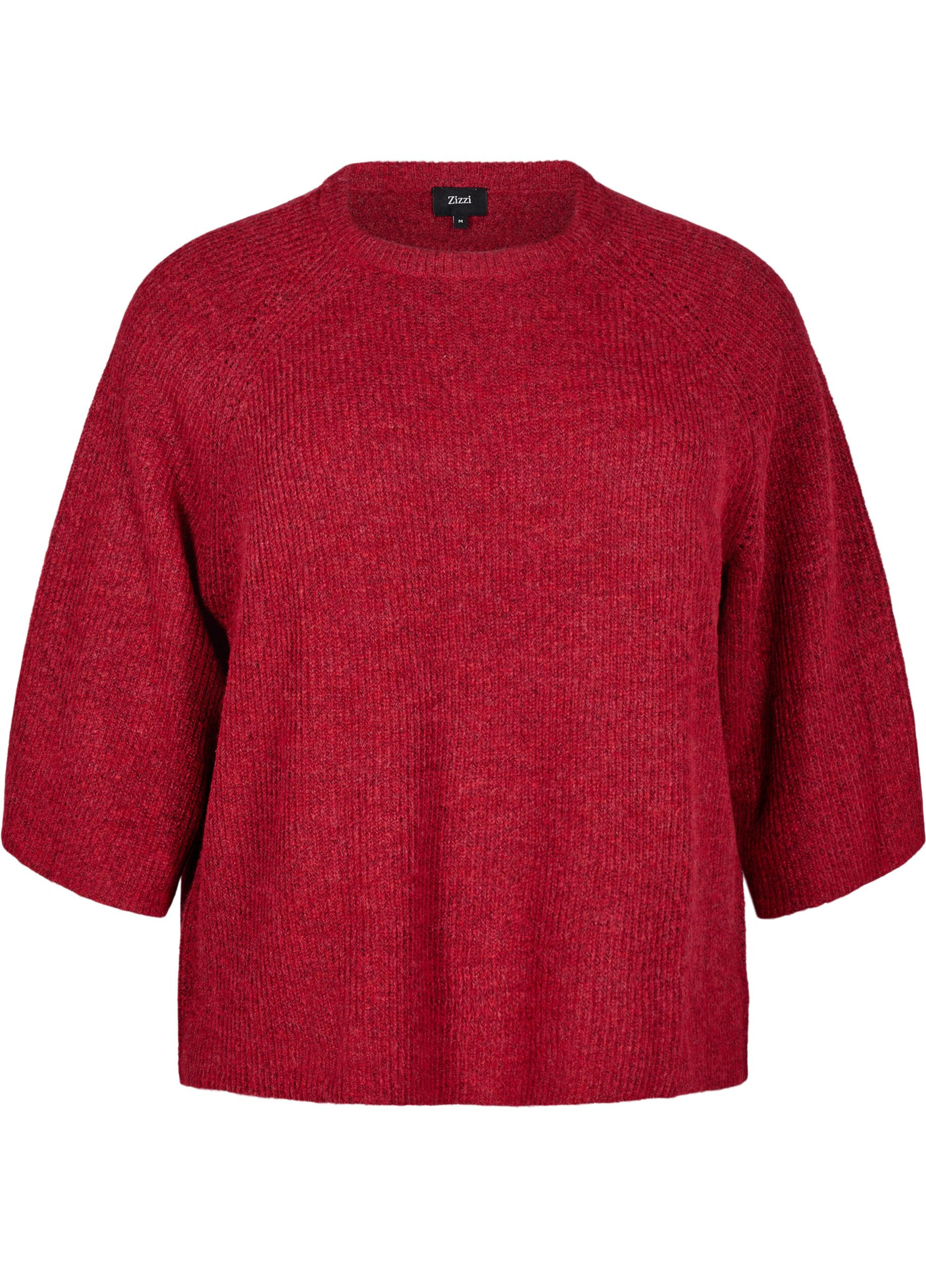ZizziRibstrikket tr&oslash;je med 3/4 &aelig;rmer, R&oslash;d, Packshot image number 0