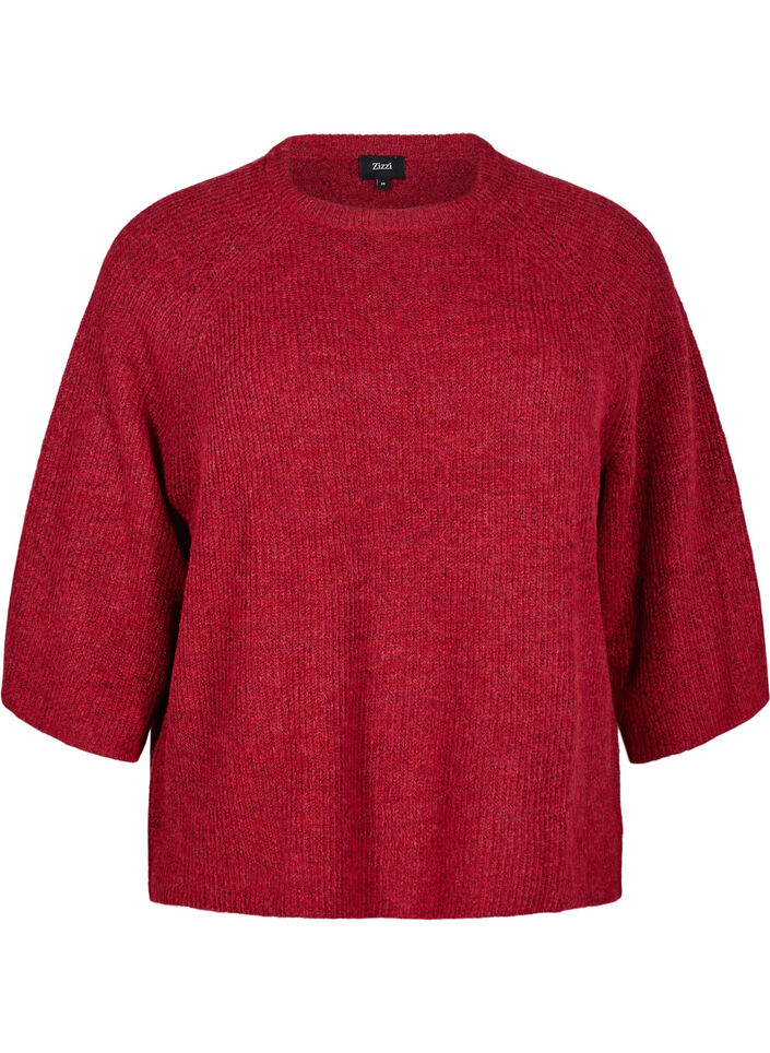 Ribstrikket tr&oslash;je med 3/4 &aelig;rmer, R&oslash;d, Packshot image number 0