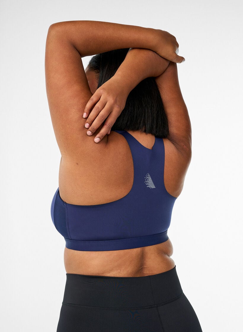 Sportsbh med frontlukning og h&oslash;j st&oslash;tte, Bl&aring;, Model image number 2