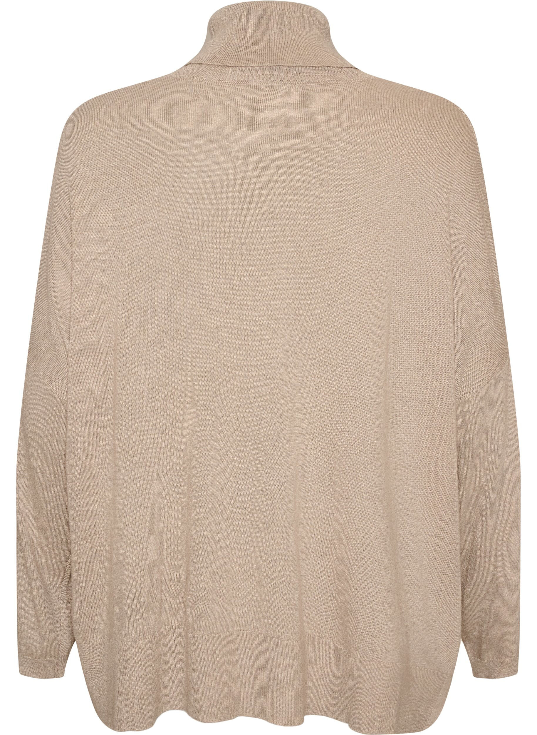 ZizziStrikbluse med rullekrave og l&oslash;s pasform, Beige, Packshot image number 1