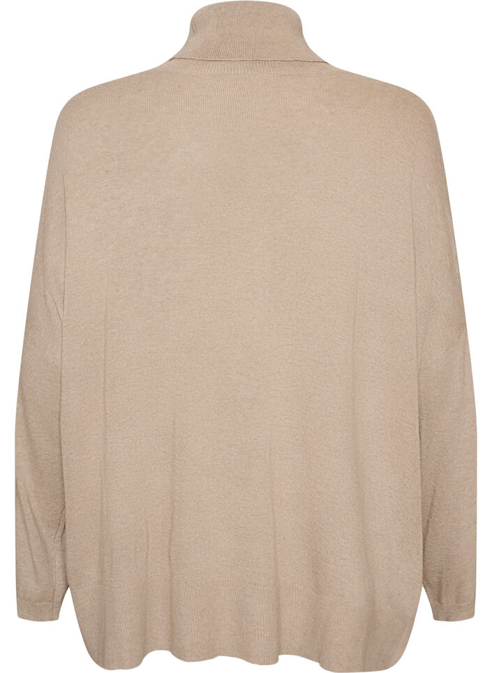 Strikbluse med rullekrave og l&oslash;s pasform, Beige, Packshot image number 1