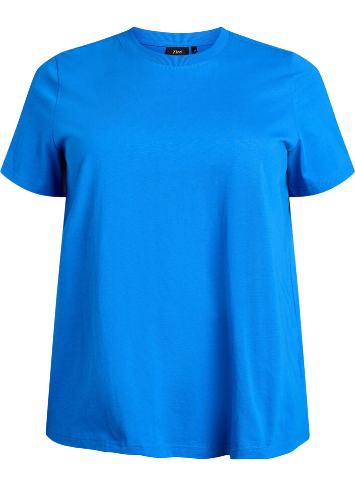 Basis t-shirt i bomuld med rund hals, Bl&aring;, Packshot image number 0