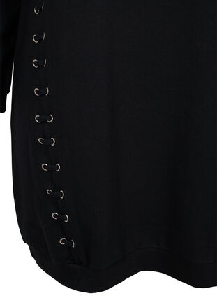 Bomulds sweat tunika med snøredetaljer, Black, Packshot image number 3