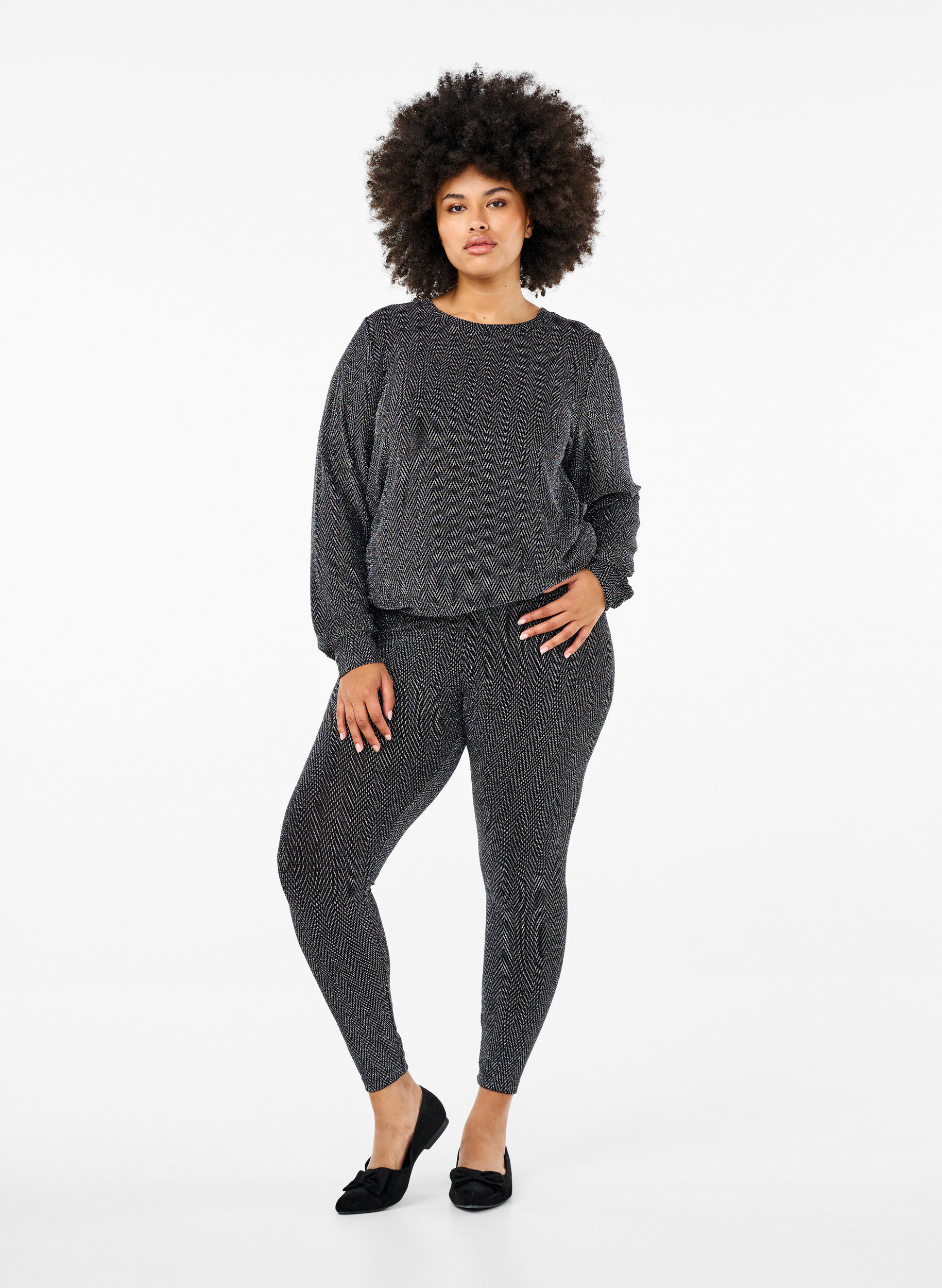 Zizzi Leggings med glimmer m&oslash;nster, Silver ZigZagShimmer, Model image number 0