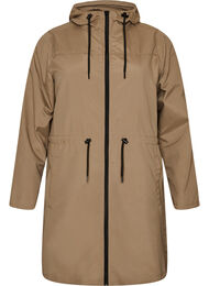 Parka i let materiale med h&aelig;tte, Brun
