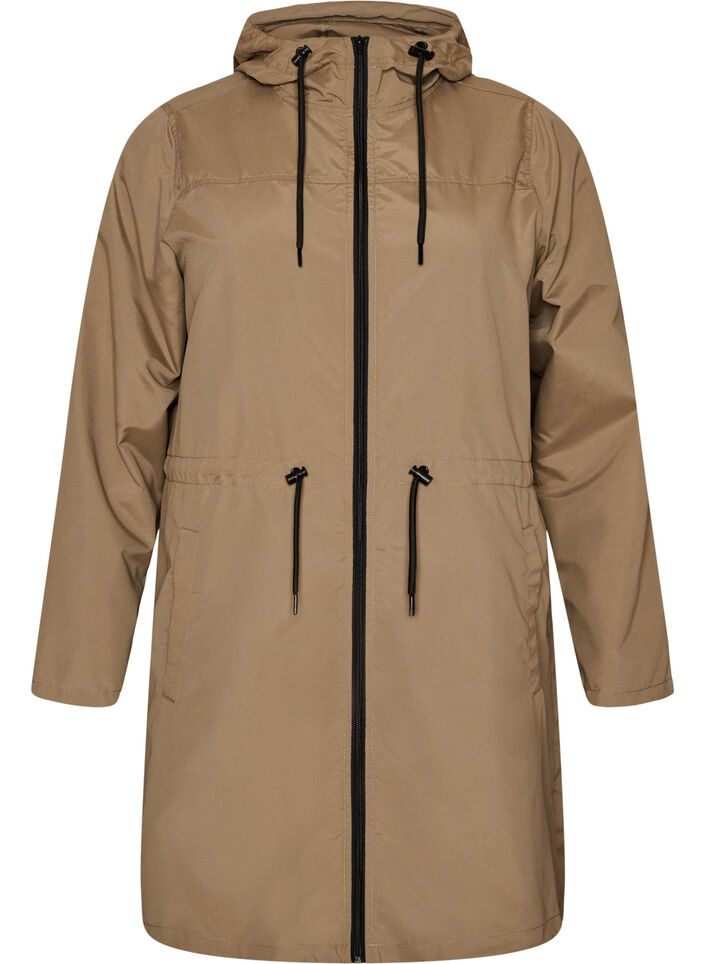 Parka i let materiale med h&aelig;tte, Brun, Packshot image number 0