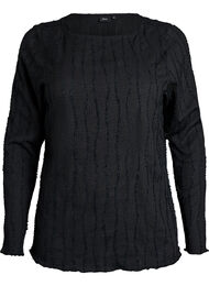 Jerseybluse med b&oslash;lget struktur, Sort