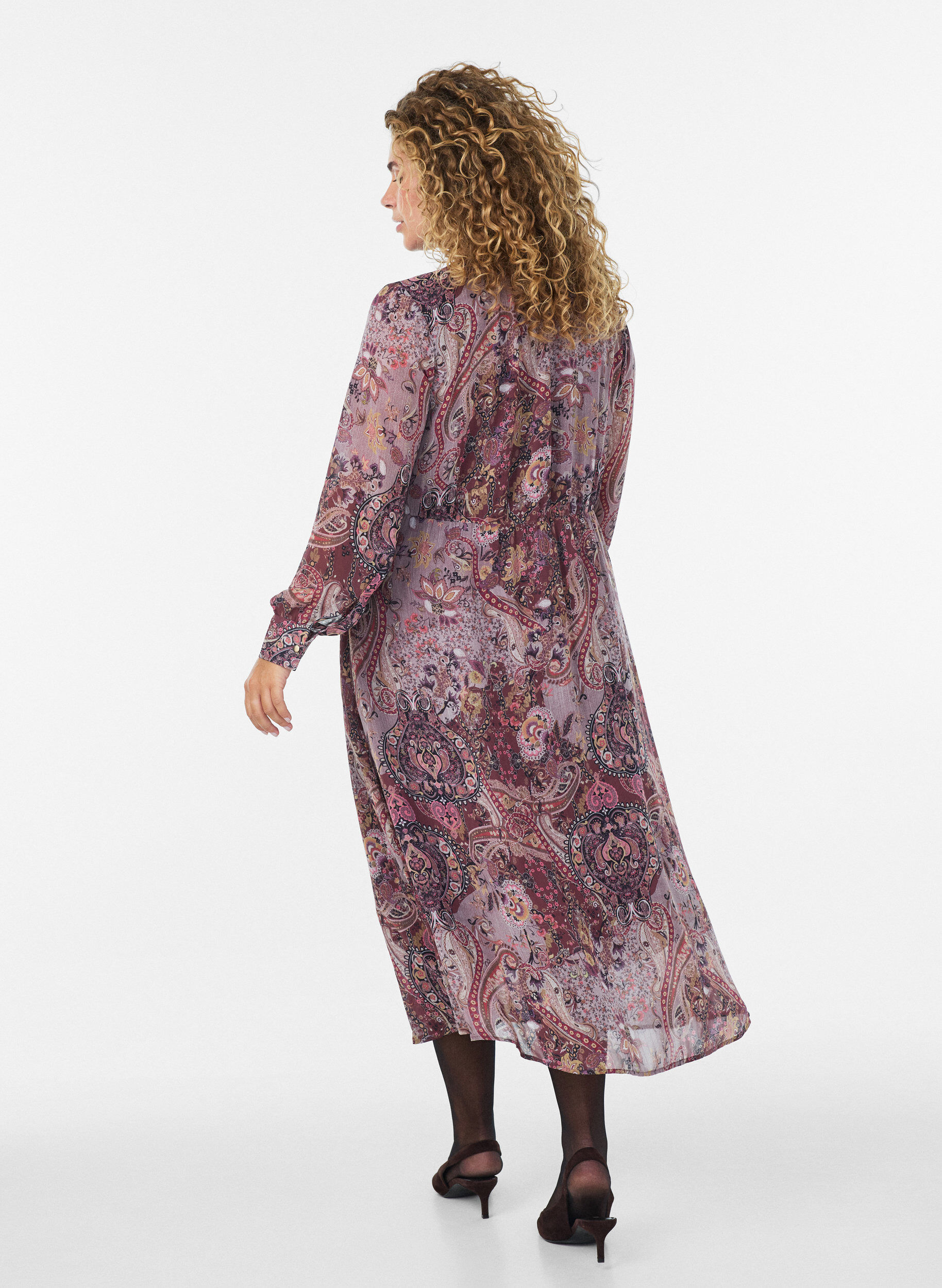 ZizziMidikjole med paisleyprint og elastisk talje, Lilla, Model image number 1