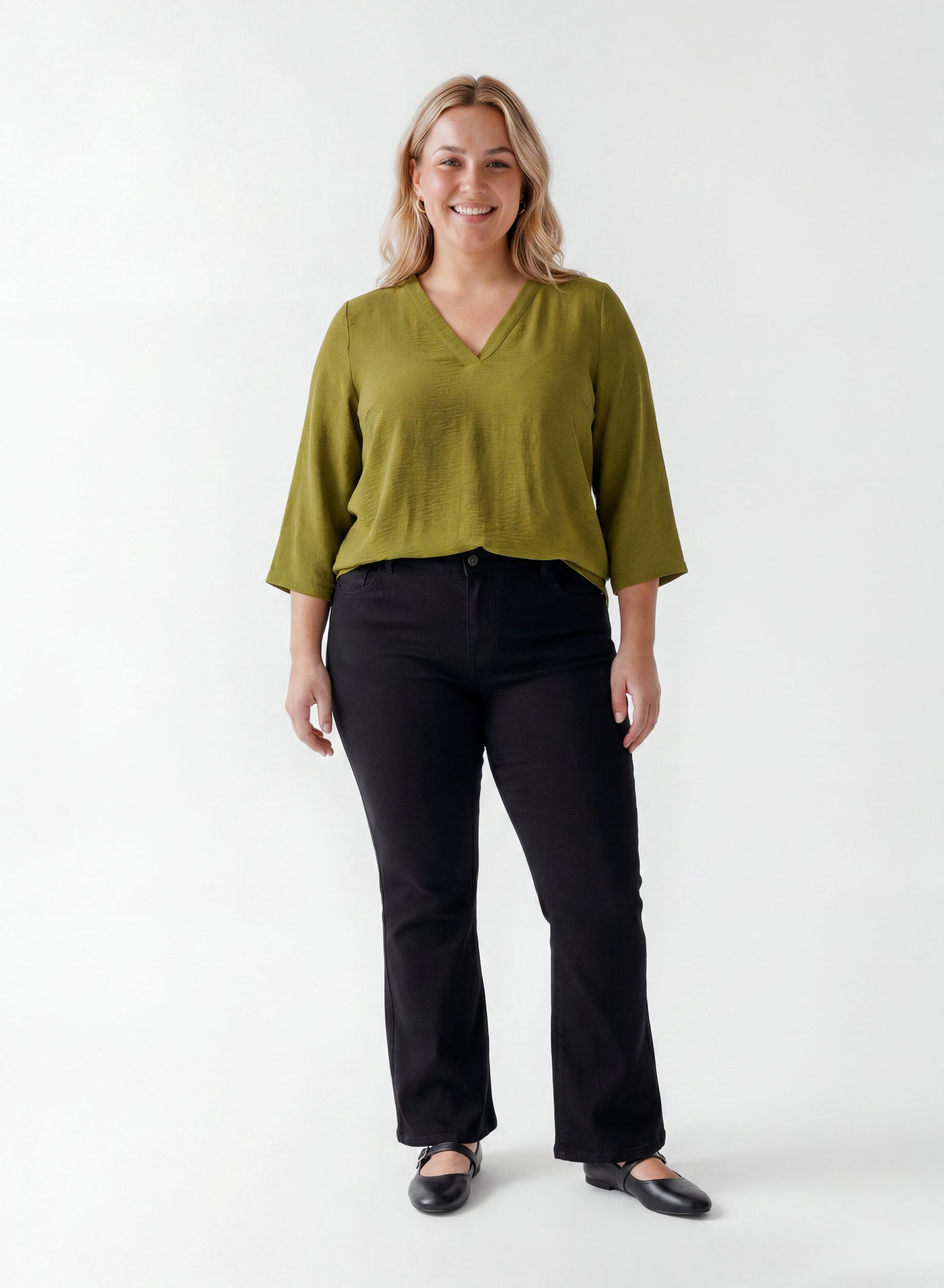 ZizziBluse med 3/4 &aelig;rmer, Gr&oslash;n, Model image number 1