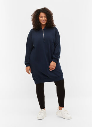 Sweatkjole med hætte og lynlås, Navy Blazer, Model image number 2