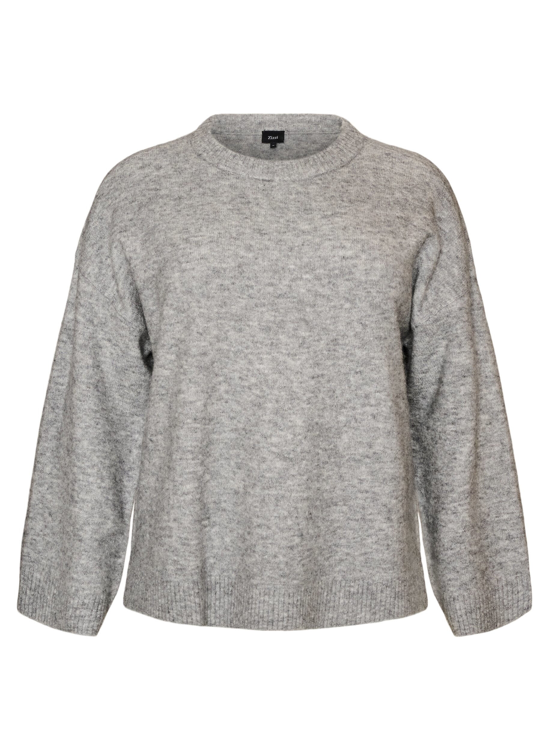 ZizziL&oslash;s strikbluse med alpaka og uld, Gr&aring;, Packshot image number 0