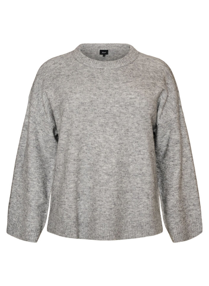 L&oslash;s strikbluse med alpaka og uld, Gr&aring;, Packshot image number 0