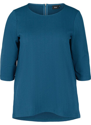 Bluse med struktur og 3/4 ærmer, Majolica Blue, Packshot image number 0