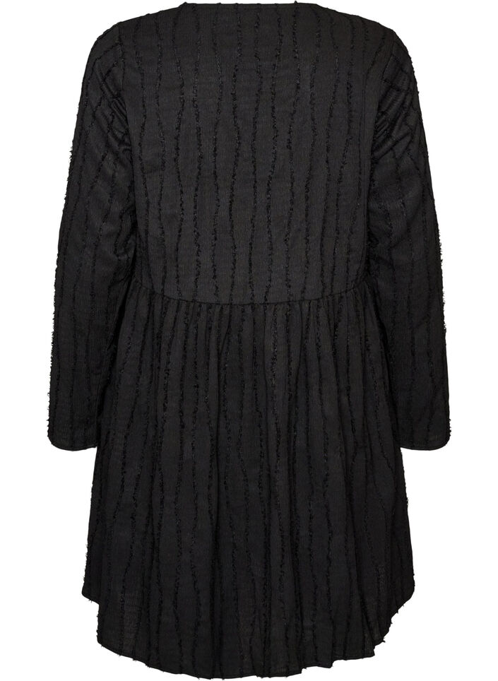 Kort jersey&shy;kjole med b&oslash;lget strukturm&oslash;nster, Sort, Packshot image number 1