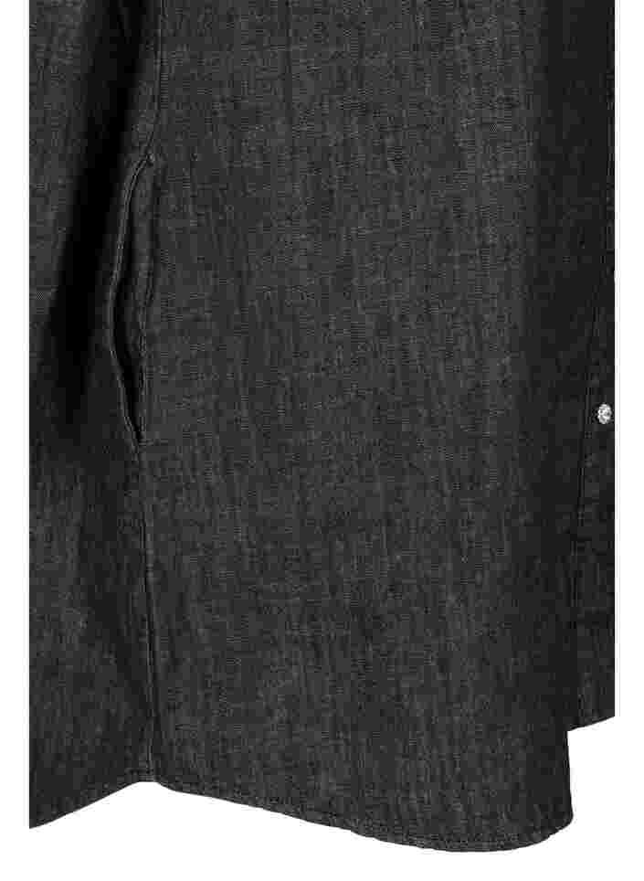 Denimkjole med similiknapper og flæser, Black Washed, Packshot image number 3