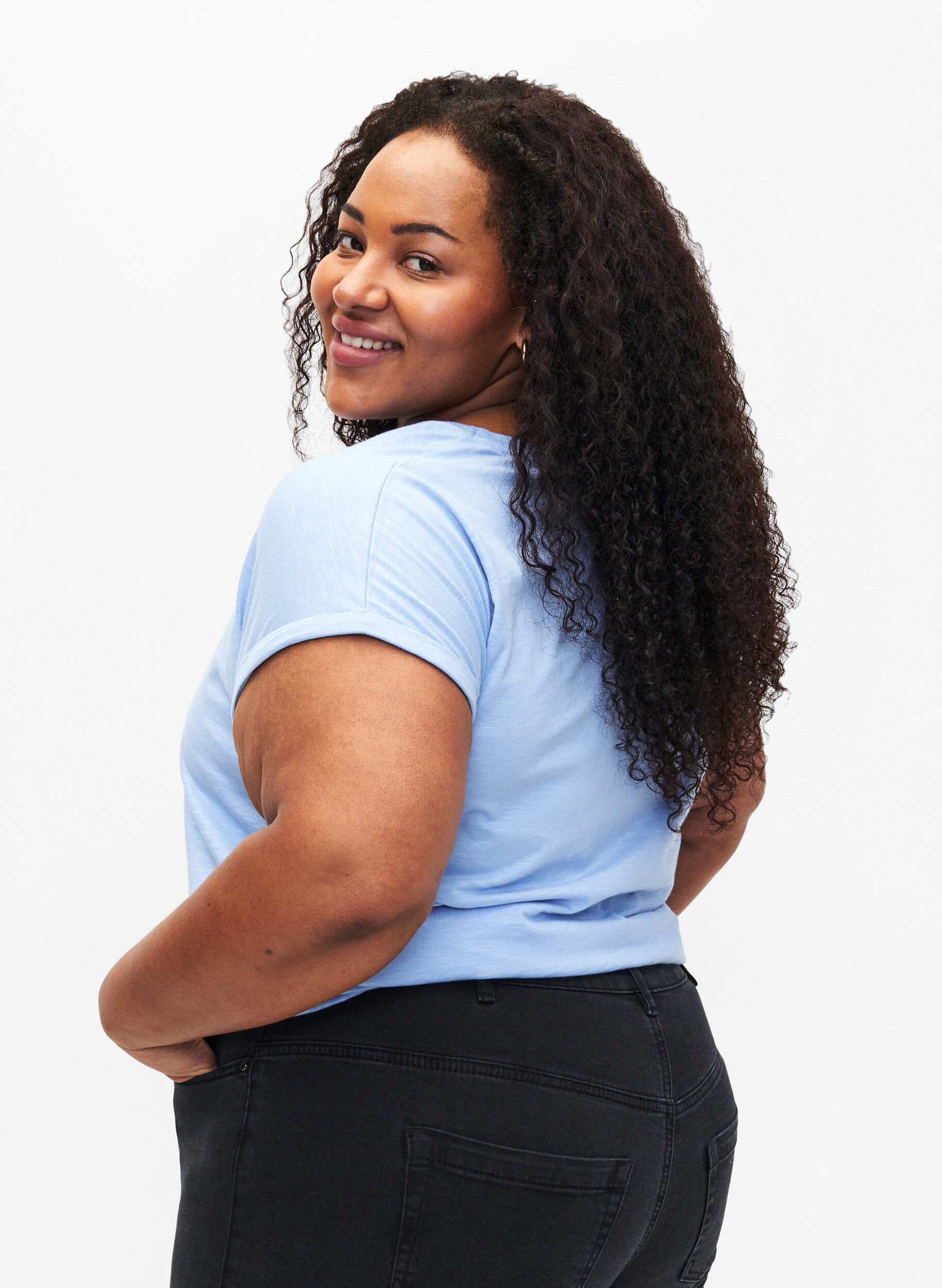 Zizzi T-shirt i &oslash;kologisk bomuld med tryk, Serenityw.Navy Print, Model image number 1