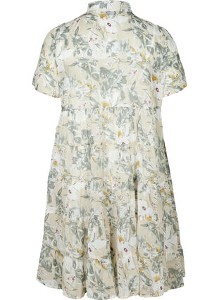 Blomstret kjole med korte ærmer, Beige Flower AOP, Packshot image number 1