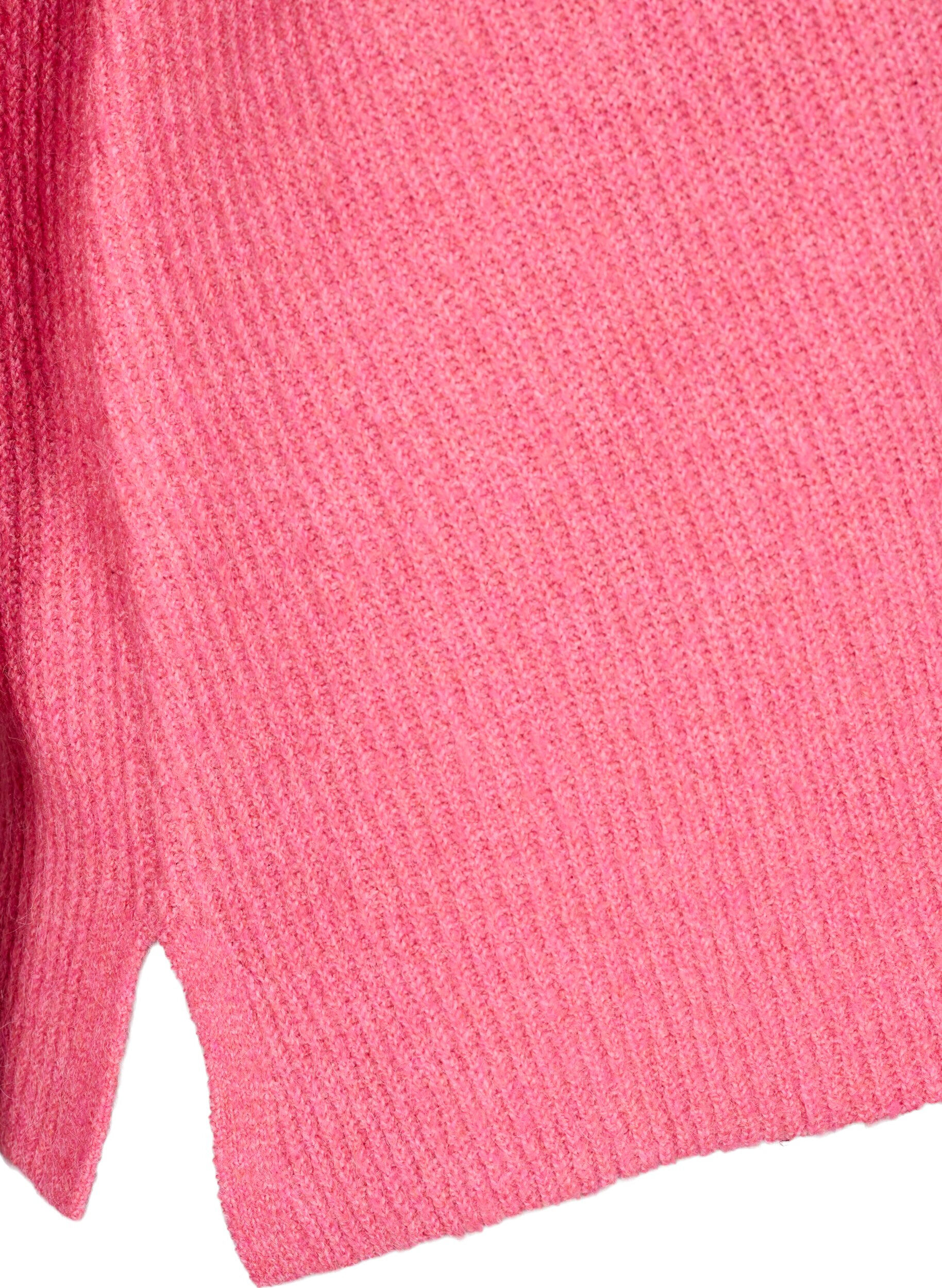 Zizzi Strikbluse med v-hals og lange &aelig;rmer, Bubblegum Wh. Mel., Packshot image number 3