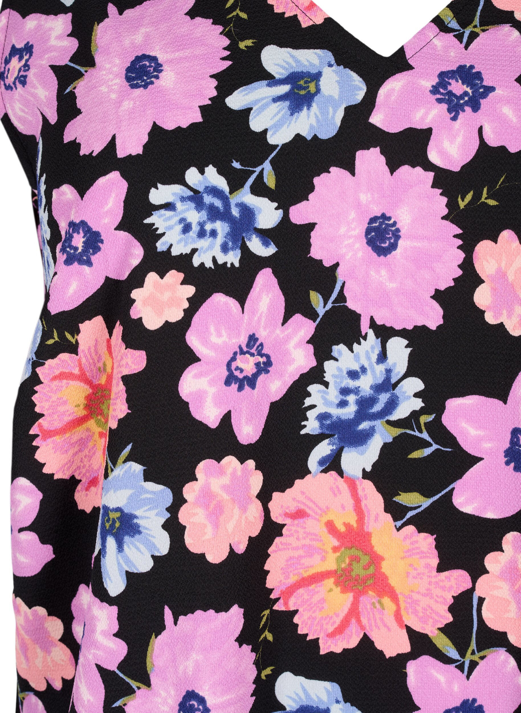 Zizzi Blomstret top med v-hals, Black Big Flower AOP, Packshot image number 2