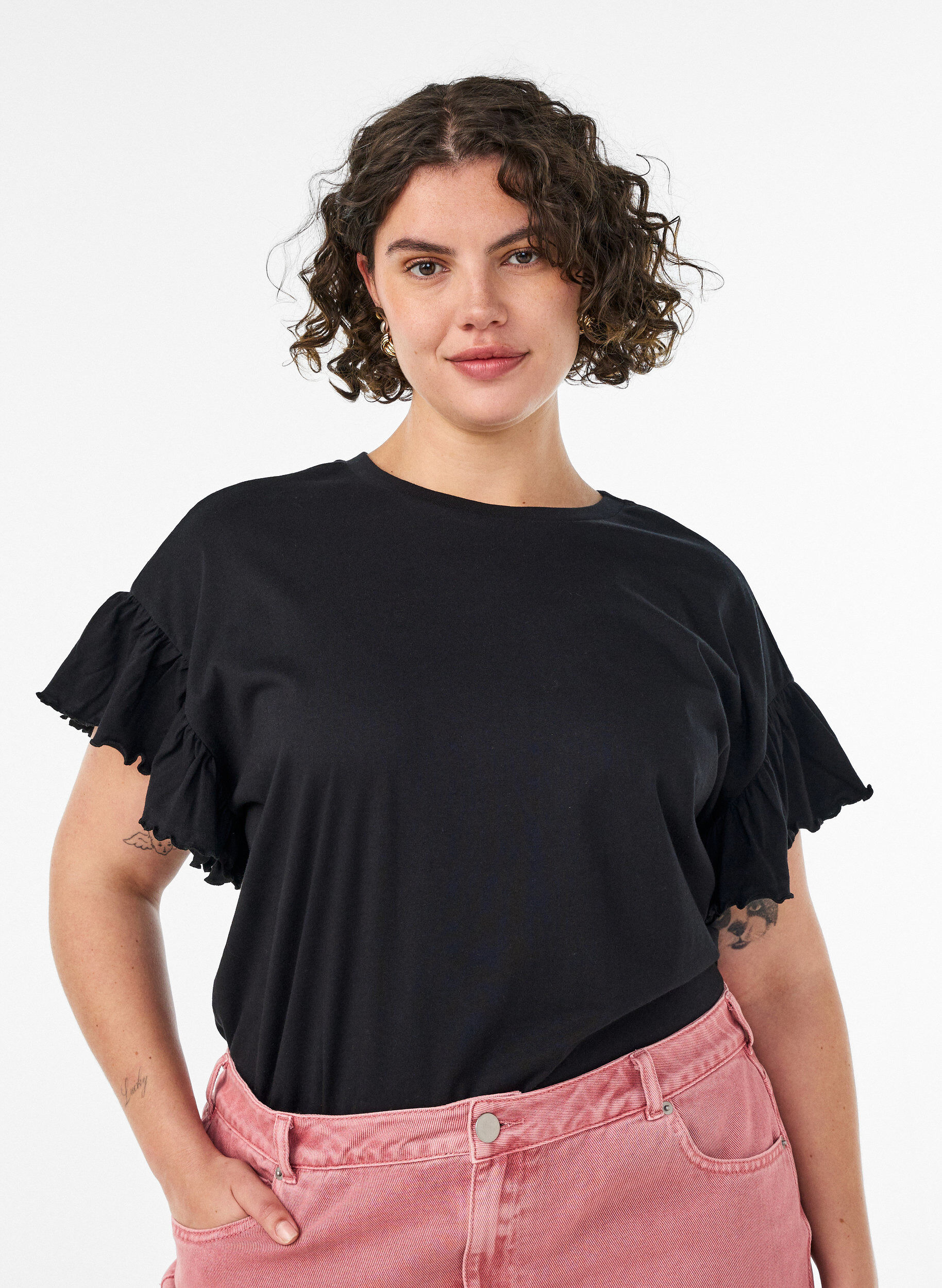 ZizziT-shirt i &oslash;kologisk bomuld med fl&aelig;se&aelig;rmer, Sort, Model image number 0
