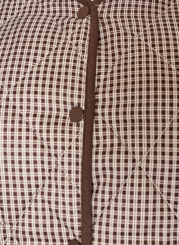 Quiltet jakke med sm&aring; tern og kontrastb&aring;nd, Brun, Packshot image number 2
