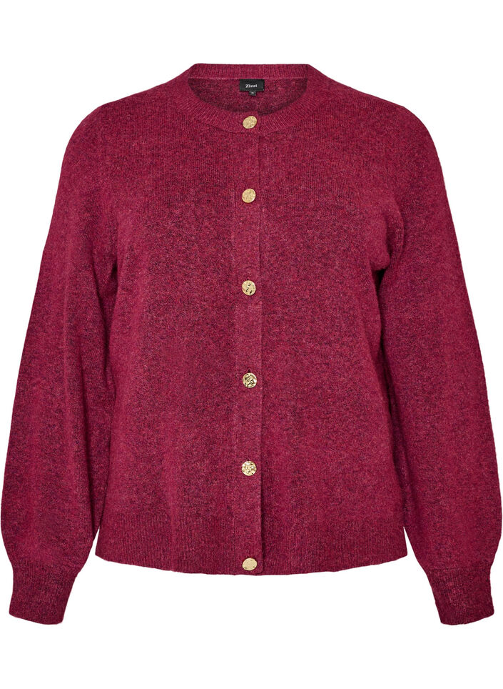 Cardigan i bl&oslash;d strik med guldfarvede knapper, Lyser&oslash;d, Packshot image number 0