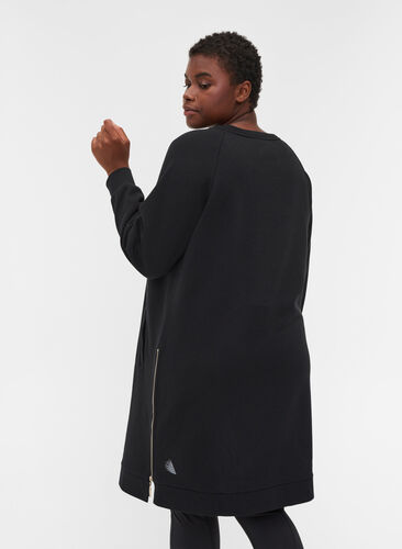 Sweatkjole med lommer og slids, Black, Model image number 1