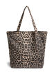 Shoppingbag i denim med leopardmønster, Brun, Packshot image number 1