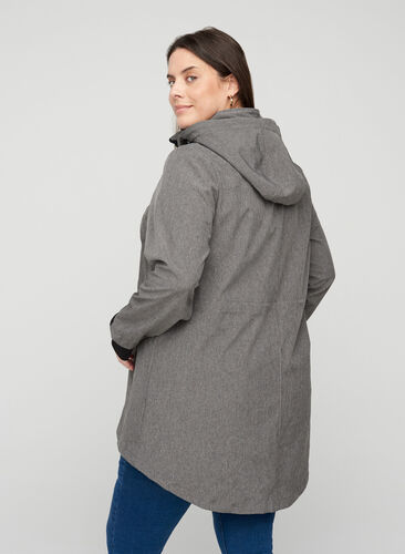 Softshell jakke med hætte og lommer, Medium Grey Melange, Model image number 1