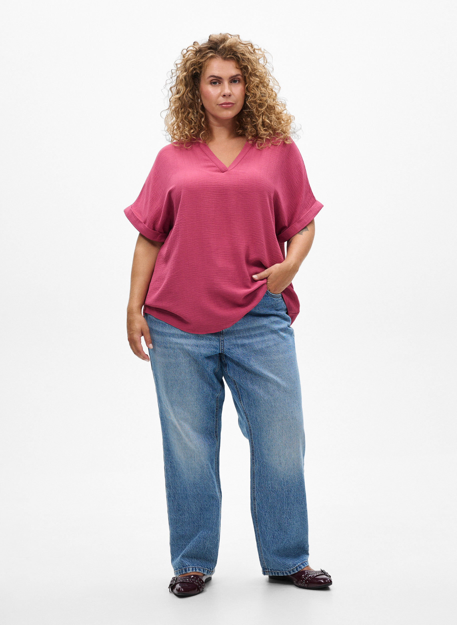 ZizziL&oslash;s bluse med korte &aelig;rmer, R&oslash;d, Model image number 1