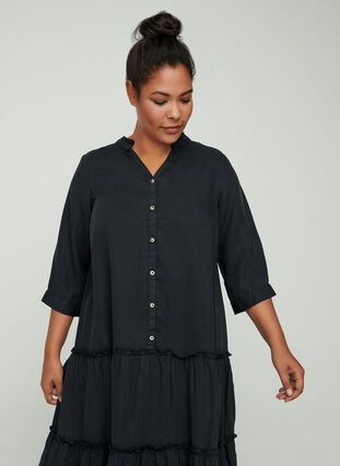 Lyocell kjole med knapper , Black, Model image number 2
