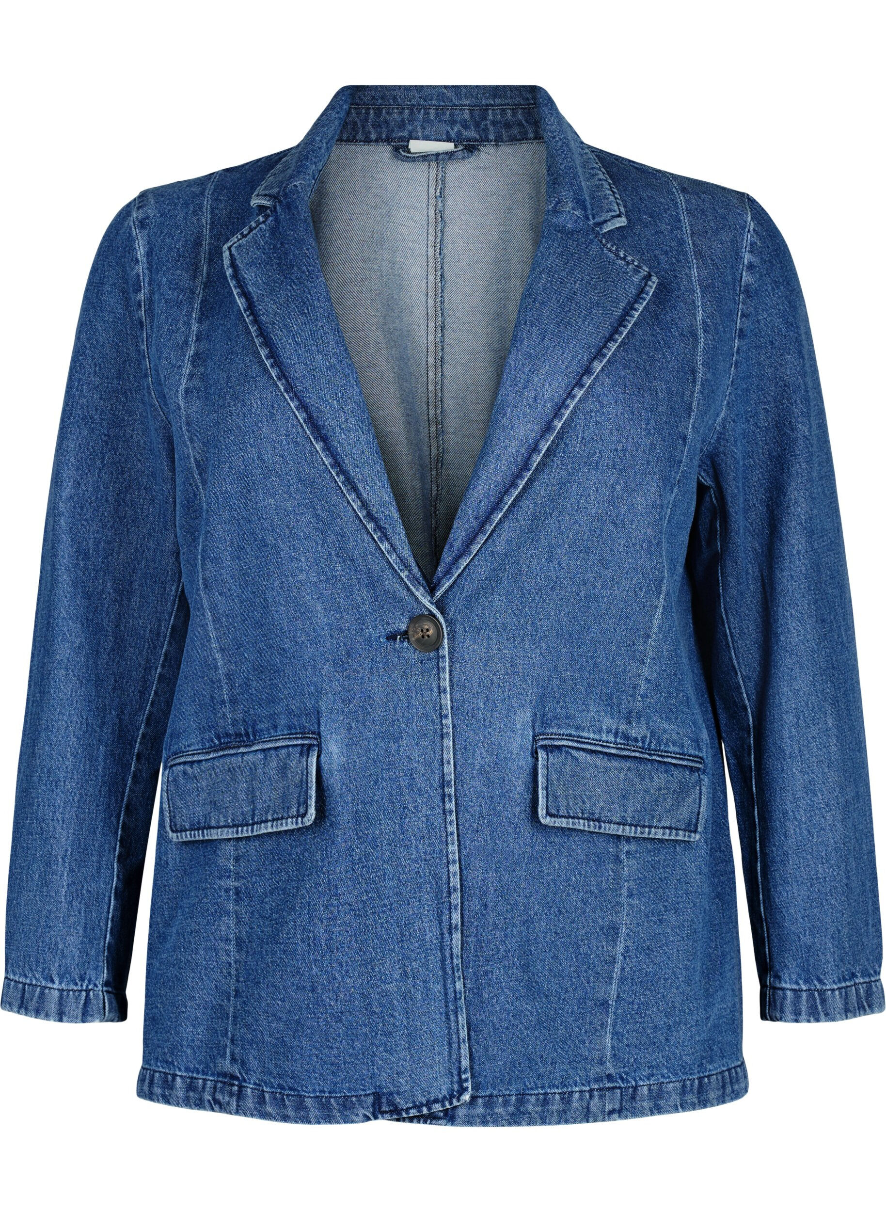 Zizzi Denim blazer med lommer, Blue Denim, Packshot image number 0