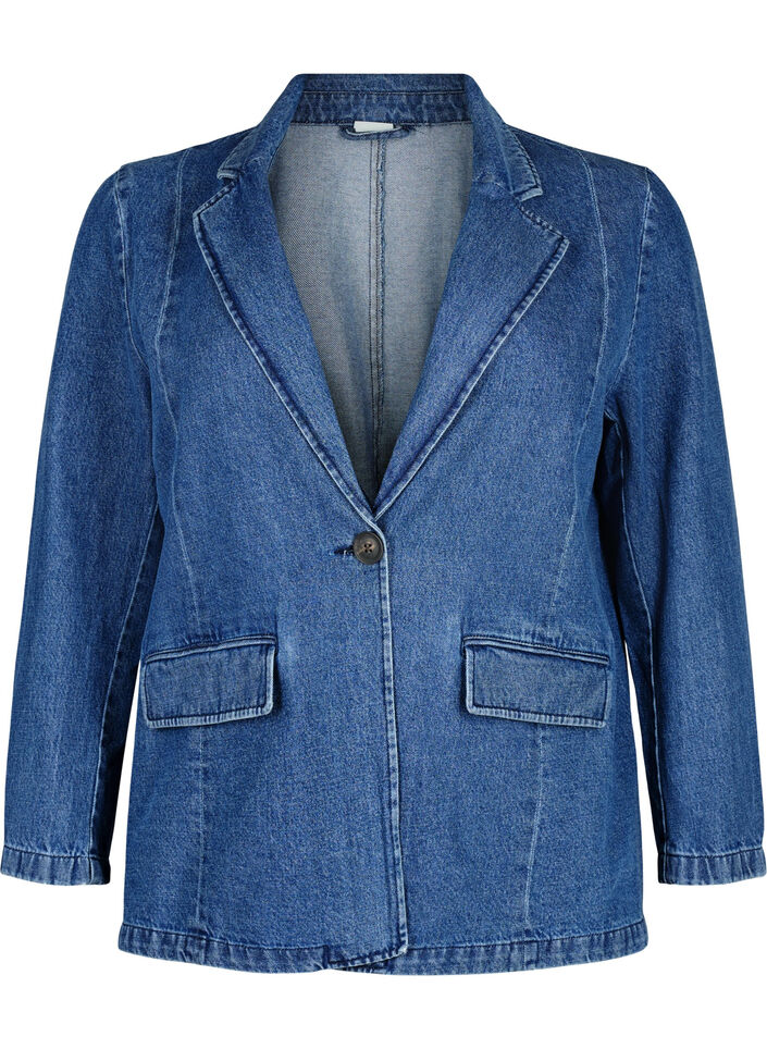 Denim blazer med lommer, Blue Denim, Packshot image number 0