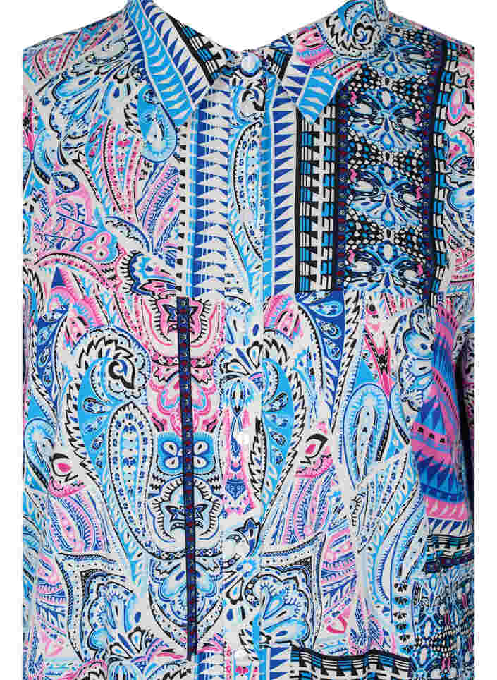 Lang viskose skjorte i paisleyprint, Blue Pink Paisley , Packshot image number 2