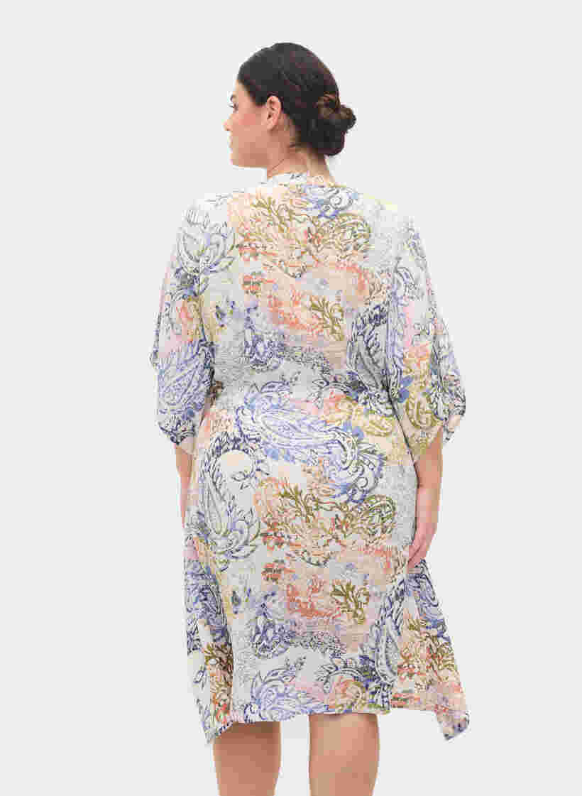 Printet viskose kjole med bindesnøre, White Paisley AOP, Model image number 1