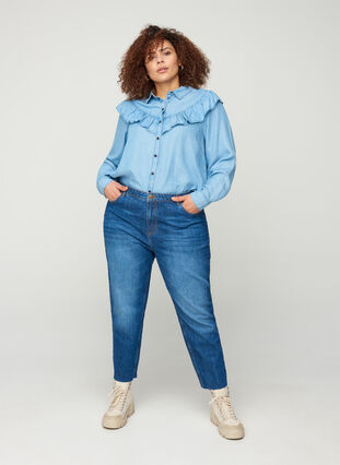 Cropped mom fit Mille jeans med løs pasform, Blue denim, Model image number 2