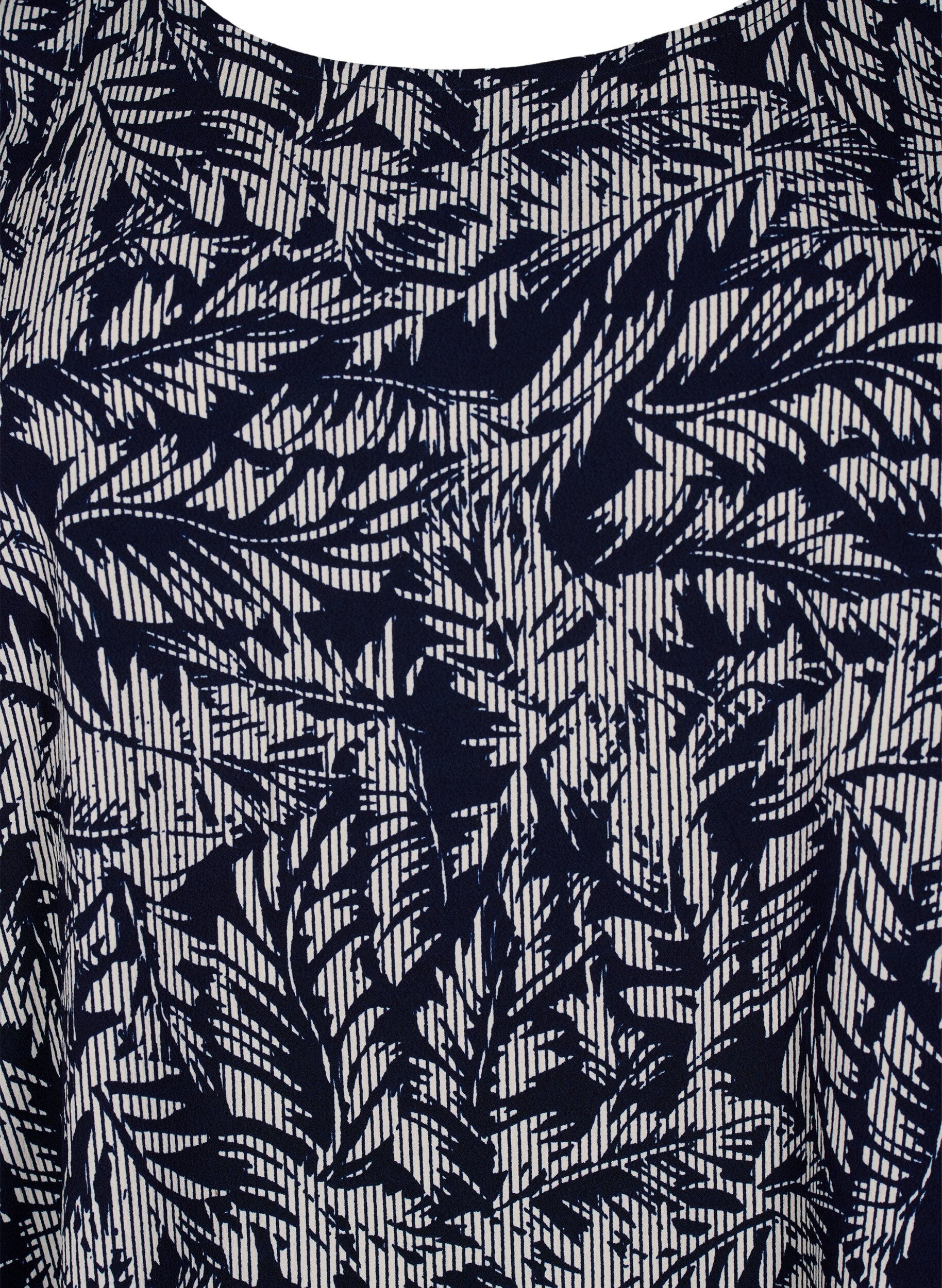 Zizzi FLASH - Bluse med korte &aelig;rmer og print, Off White Blue Leaf, Packshot image number 2
