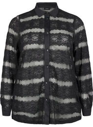 Løs skjorte med blonder og gennemsigtigt mesh, Black