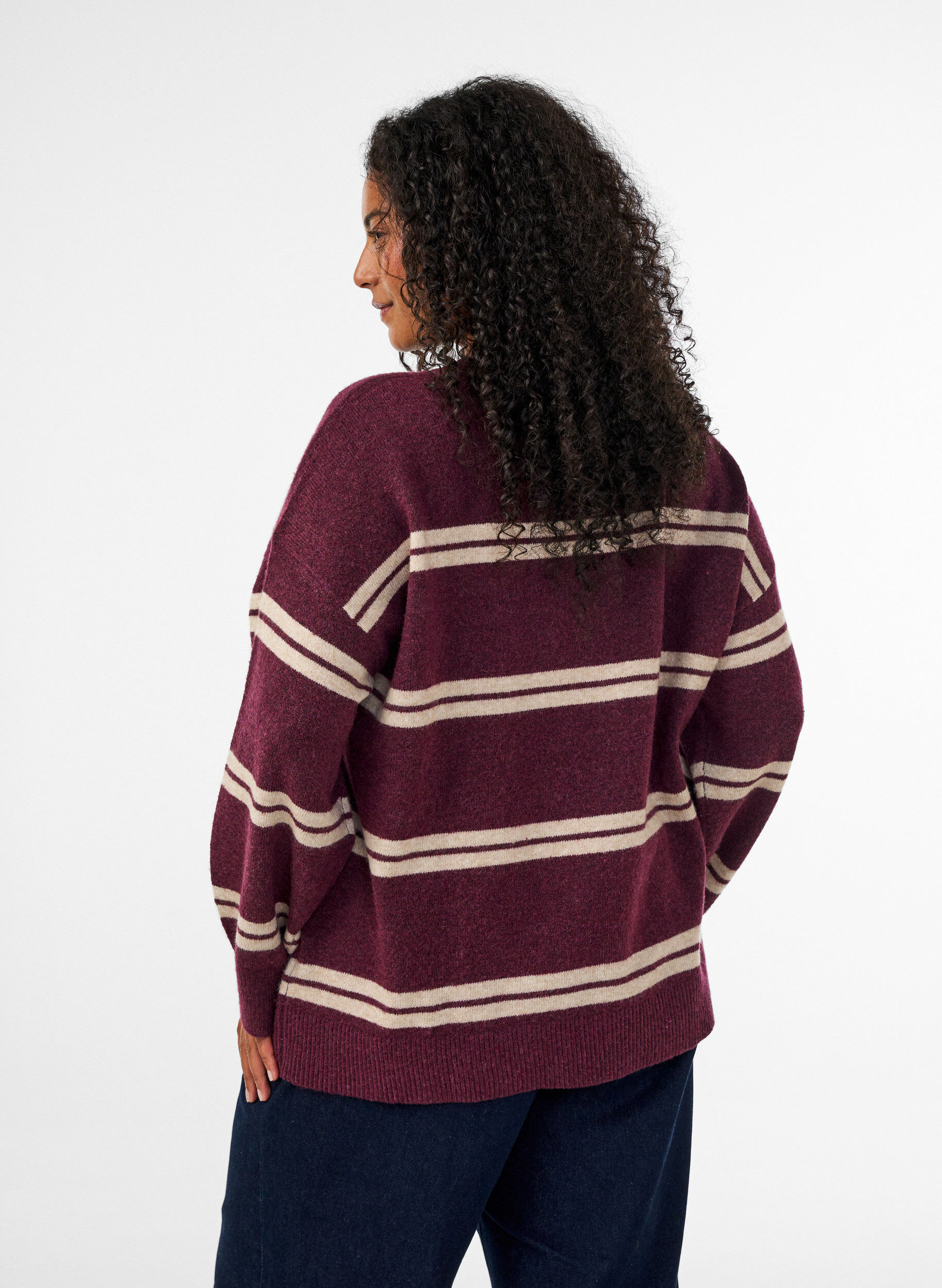 ZizziStrikbluse med dobbelte kontraststriber, R&oslash;d, Model image number 2