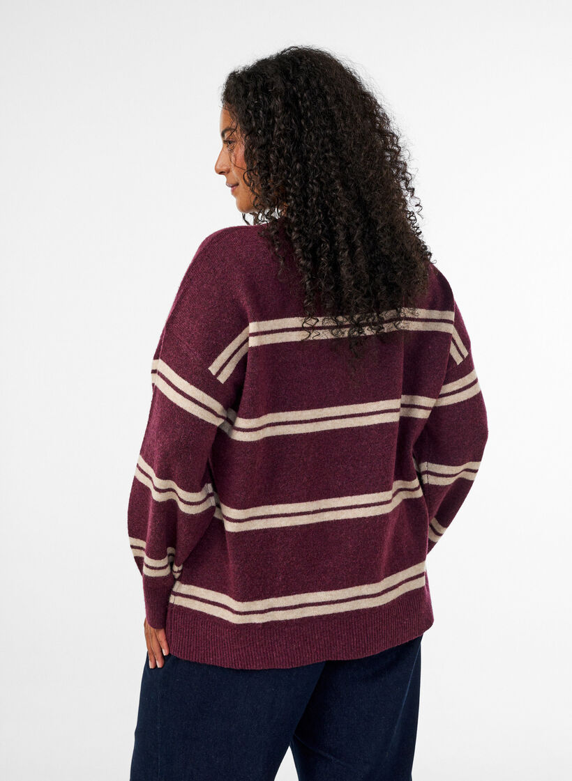 Strikbluse med dobbelte kontraststriber, R&oslash;d, Model image number 2