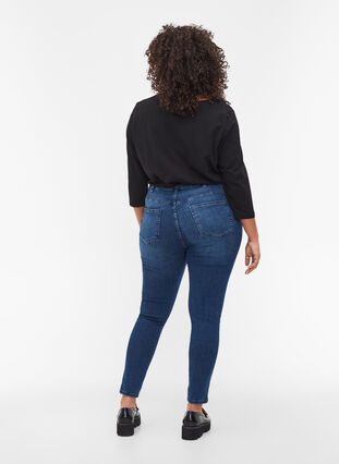 Cropped Amy jeans med slids, Blue denim, Model image number 1