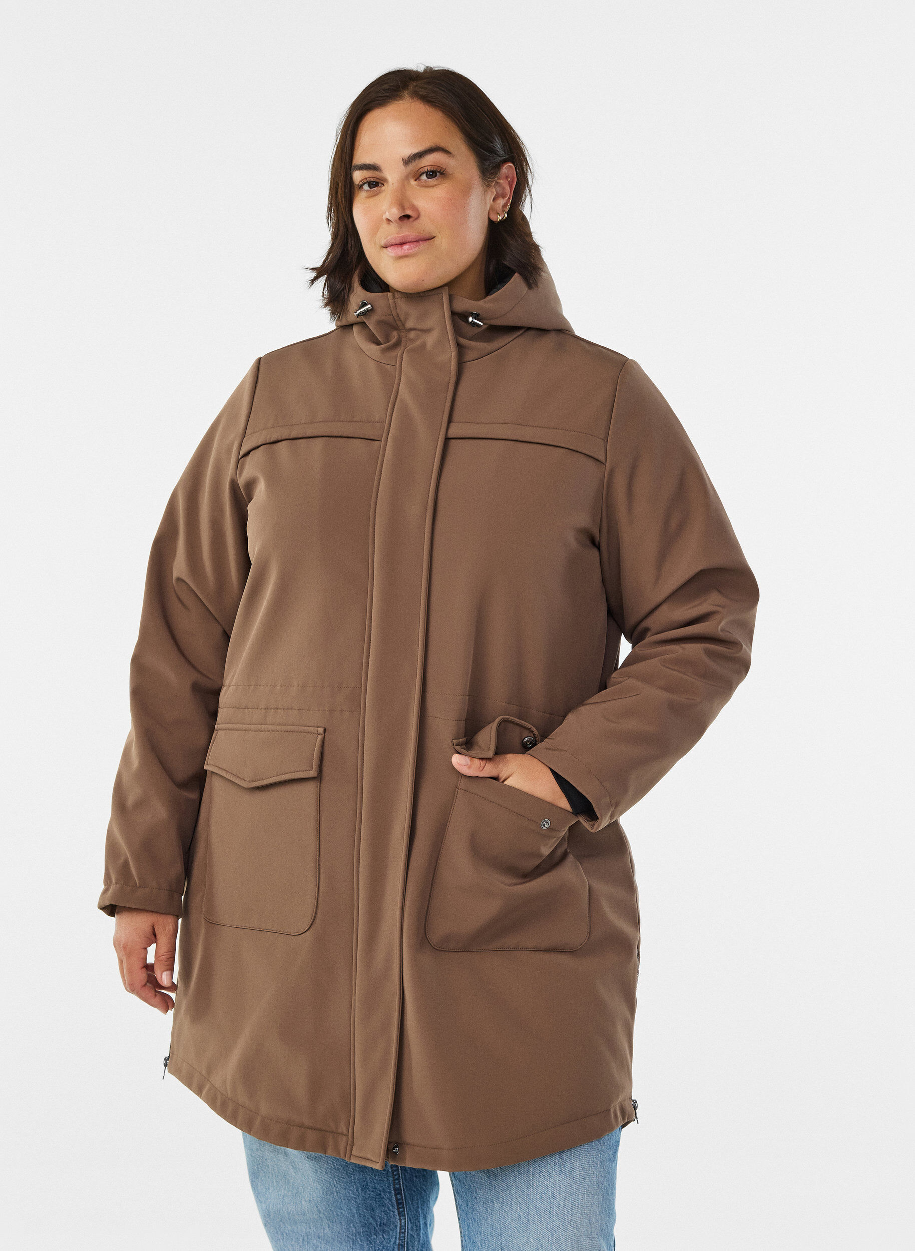 ZizziVandafvisende softshelljakke med quiltet foer, Brun, Model image number 0