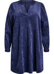 Kort fløjlskjole med lange ærmer, Blå