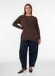 Jerseybluse med asymmetrisk blondekant, Brun, Model image number 1
