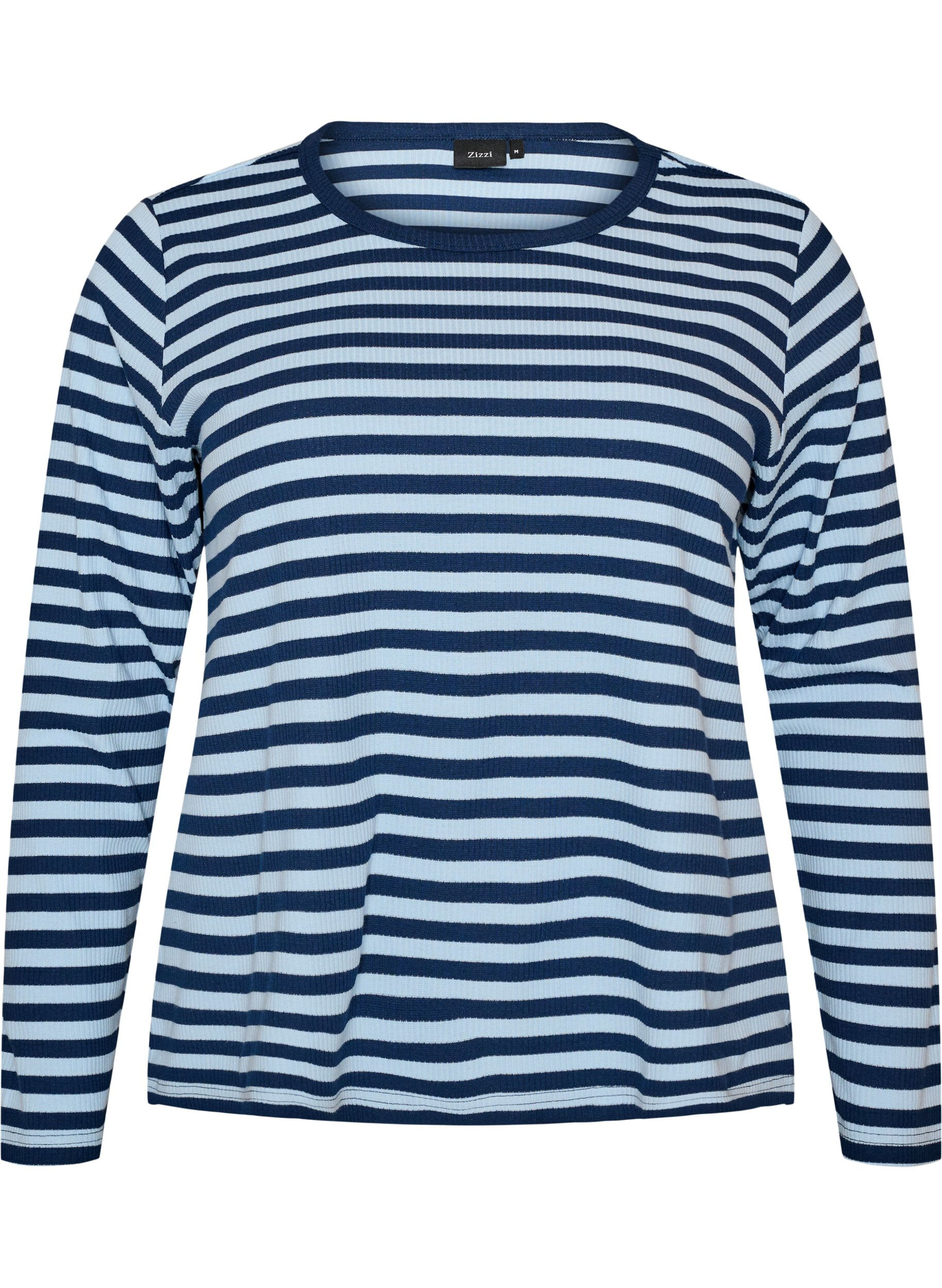 ZizziLang&aelig;rmet natbluse i rib jersey med striber, Bl&aring;, Packshot image number 0