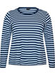 Lang&aelig;rmet natbluse i rib jersey med striber, Bl&aring;, Packshot image number 0