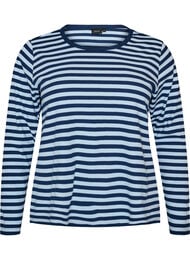 Lang&aelig;rmet natbluse i rib jersey med striber, Bl&aring;