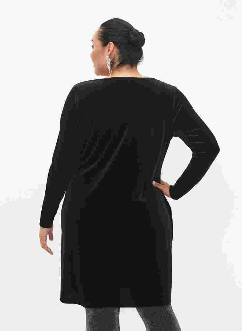 Kjole i velour med lange ærmer, Black, Model image number 1