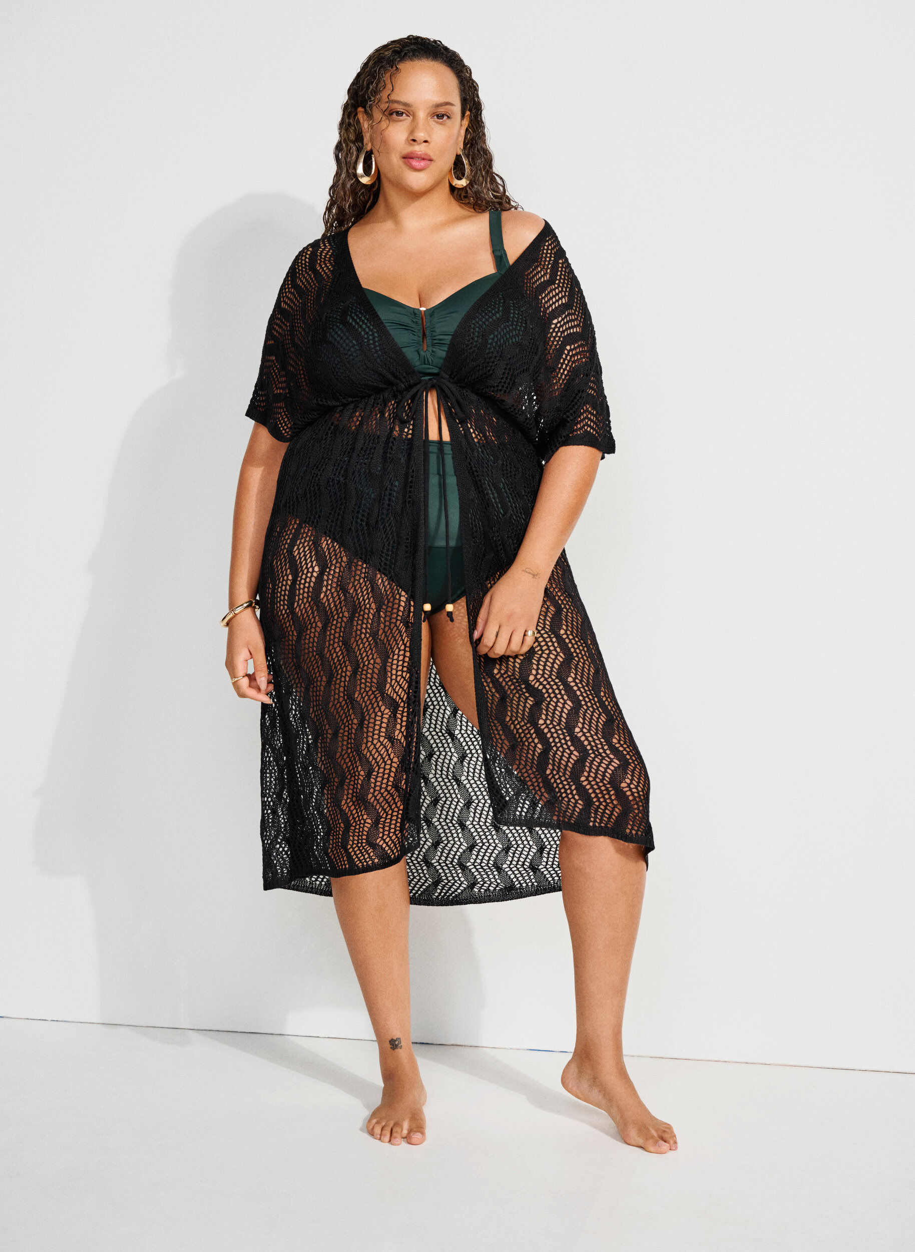 Zizzi Strand kimono med bindeb&aring;nd, Sort, Image image number 0